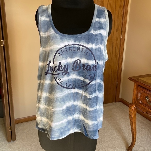 Lucky Brand Blue Tie Dye Scoop Neck Muscle Tank XXL - Picture 7 of 7